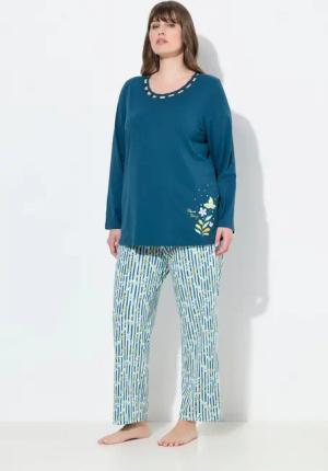 Ulla Popken Pyjama Pyjama Blüten Rundhals Langarm Taschen