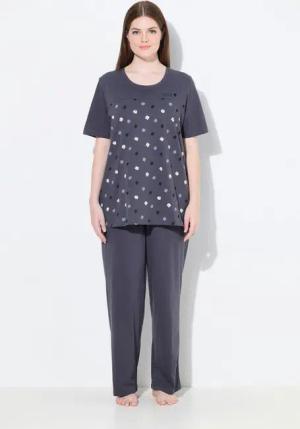 Ulla Popken Pyjama Pyjama Blüten Stickerei Rundhals Halbarm