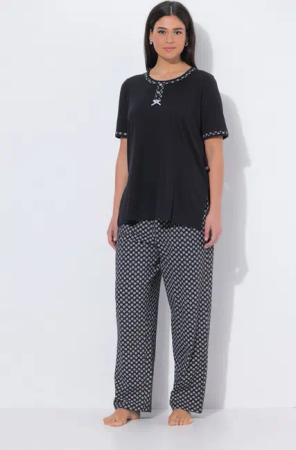 Ulla Popken Pyjama Pyjama gemustert Rundhals Halbarm Taschen