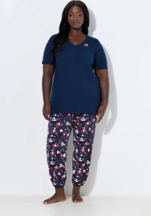 Ulla Popken Pyjama Pyjama Herzen V-Ausschnitt Halbarm