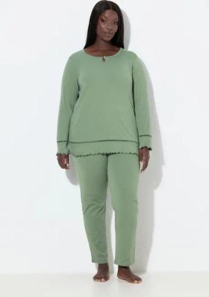 Ulla Popken Pyjama Pyjama Hohlsaum Wellenkanten Rundhals Langarm