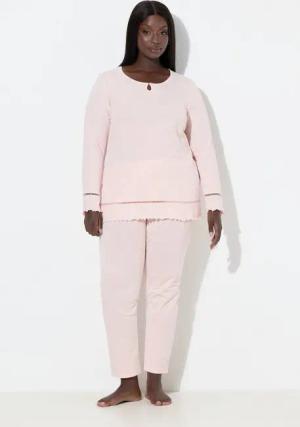 Ulla Popken Pyjama Pyjama Hohlsaum Wellenkanten Rundhals Langarm