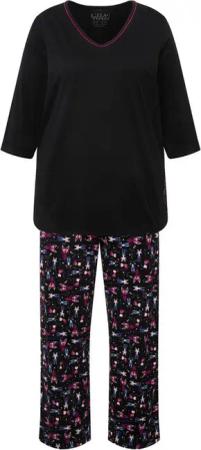 Ulla Popken Pyjama Pyjama Katzen V-Ausschnitt 3/4-Arm Taschen