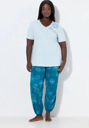 Ulla Popken Pyjama Pyjama Kreise V-Ausschnitt Halbarm Elastiksaum