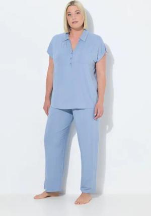 Ulla Popken Pyjama Pyjama oversized Zweiteiler Hemdkragen Halbarm