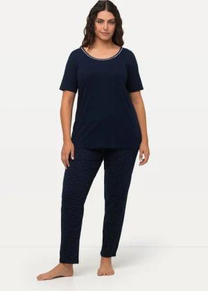 Ulla Popken Pyjama Pyjama Punkte Rundhalsausschnitt Halbarm