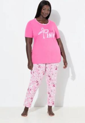 Ulla Popken Pyjama Pyjama Schleifen Rundhals Halbarm Taschen