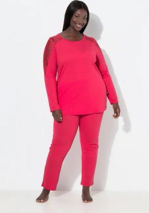 Ulla Popken Pyjama Pyjama Spitze Rundhals Langarm Modalmix