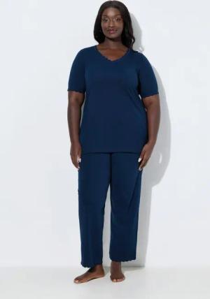 Ulla Popken Pyjama Pyjama Spitze V-Ausschnitt Halbarm Biobaumwolle