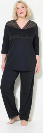 Ulla Popken Pyjama Pyjama Spitzeneinsatz V-Ausschnitt 3/4-Arm