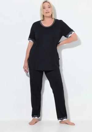 Ulla Popken Pyjama Pyjama Spitzenkanten Rundhals Halbarm