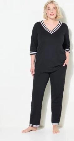 Ulla Popken Pyjama Pyjama Streifendetails V-Ausschnitt 3/4-Arm