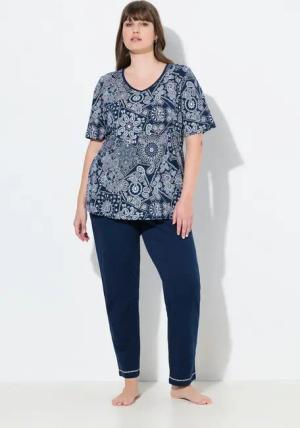 Ulla Popken Pyjama Pyjama V-Ausschnitt Halbarm Taschen