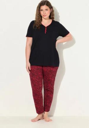 Ulla Popken Pyjama Pyjama Zierkante Spitzendruck Halbarm