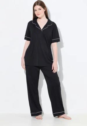 Ulla Popken Pyjama Pyjama Zierpaspeln Reverskragen Halbarm