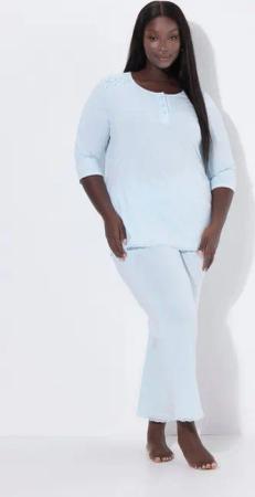 Ulla Popken Pyjama Pyjama Zweiteiler Lochstickerei Zierfalte 3/4-Arm