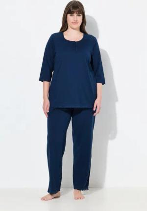Ulla Popken Pyjama Pyjama Zweiteiler Lochstickerei Zierfalte 3/4-Arm