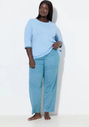 Ulla Popken Pyjama Pyjama Zweiteiler Muster Rundhals 3/4-Arm