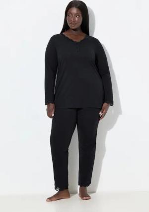 Ulla Popken Pyjama Pyjama Zweiteiler Spitze Knöpfe Langarm