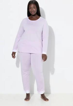 Ulla Popken Pyjama Pyjama Zweiteiler Spitze Rundhals Langarm