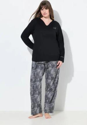 Ulla Popken Pyjama Pyjama Zweiteiler Tunika-Ausschnitt Langarm