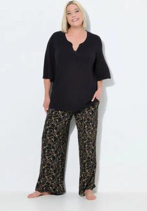 Ulla Popken Pyjama Schlafanzug Kettenmuster Tunika-Ausschnitt