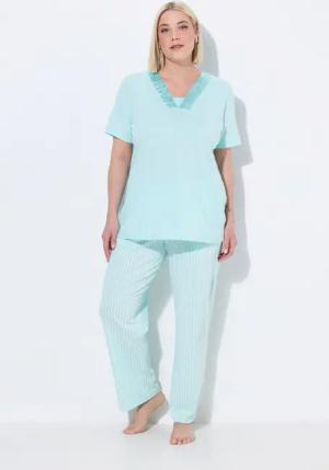 Ulla Popken Pyjama Schlafanzug Streifen V-Ausschnitt Halbarm