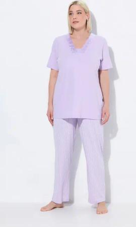 Ulla Popken Pyjama Schlafanzug Streifen V-Ausschnitt Halbarm