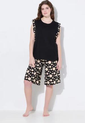 Ulla Popken Pyjama Shorty Zweiteiler Rundhals ärmellos weites Bein