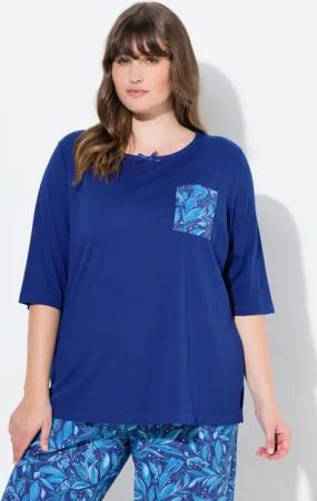 Ulla Popken Pyjamaoberteil Pyjama-Shirt U-Boot-Ausschnitt 3/4-Arm
