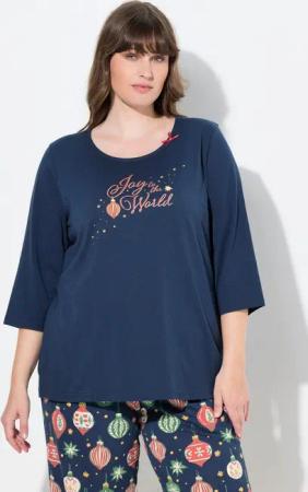 Ulla Popken Pyjamaoberteil Schlafanzug-Oberteil U-Boot-Ausschnitt Langarm