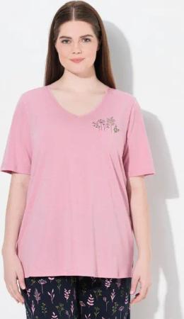 Ulla Popken Pyjamaoberteil Schlafanzug-Shirt V-Ausschnitt Halbarm