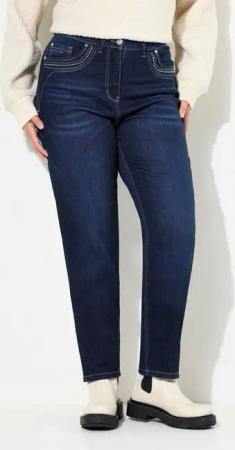Ulla Popken Regular-fit-Jeans Mom-Jeans weites Bein Ziernieten Komfortbund