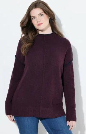 Ulla Popken Rollkragenpullover Pullover Kontraststreifen Oversized Stehkragen