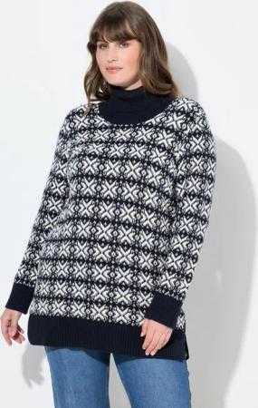 Ulla Popken Rollkragenpullover Pullover Schneeflocken Rollkragen Langarm