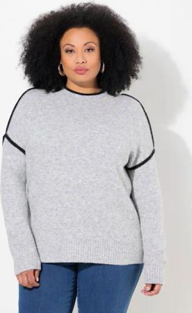 Ulla Popken Rollkragenpullover Pullover Zierstreifen Oversized Stehkragen Langarm