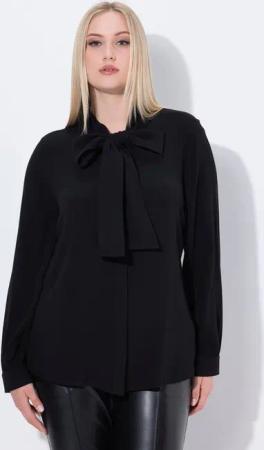 Ulla Popken Satinbluse Bluse angeschnittener Schal Langarm