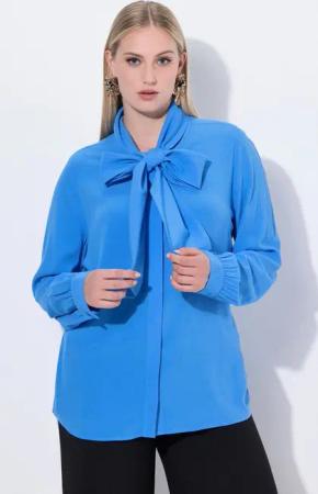 Ulla Popken Satinbluse Bluse angeschnittener Schal Langarm