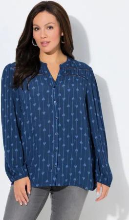 Ulla Popken Satinbluse Bluse Herzen A-Linie Tunika-Ausschnitt Langarm