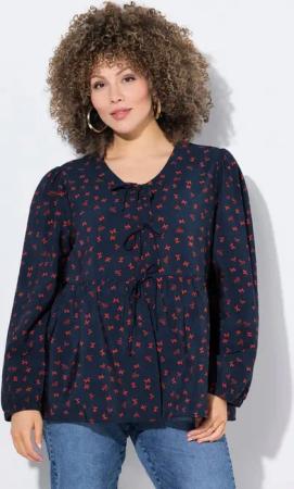 Ulla Popken Satinbluse Bluse Schleifen A-Linie V-Ausschnitt Langarm