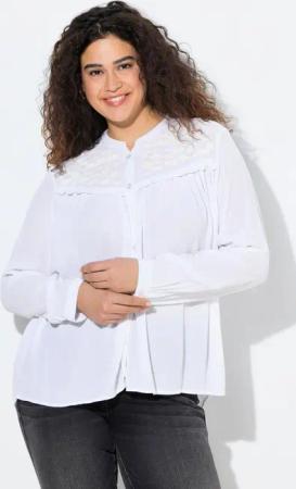 Ulla Popken Satinbluse Bluse Stickerei A-Linie Rundhals Langarm