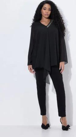 Ulla Popken Satinbluse Chiffonbluse doppellagig A-Linie V-Ausschnitt