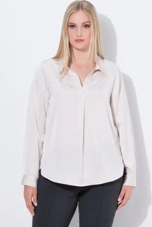 Ulla Popken Satinbluse Satinbluse Zierfalte A-Linie Hemdkragen Langarm