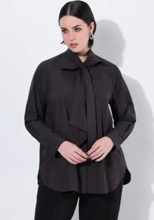 Ulla Popken Satinbluse Schluppen-Bluse A-Linie Stehkragen Langarm