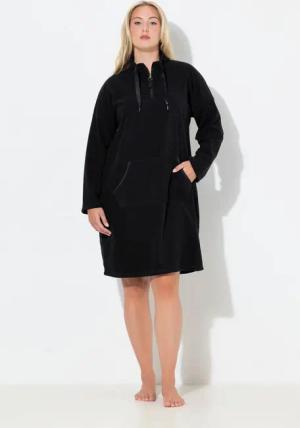 Ulla Popken Schlafanzug Loungewear-Fleecekleid Stehkragen Langarm