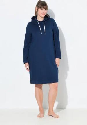 Ulla Popken Schlafanzug Loungwear-Kleid Kapuze weich angeraut Rippbündchen