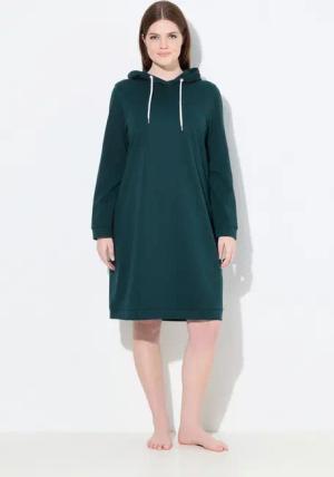 Ulla Popken Schlafanzug Loungwear-Kleid Kapuze weich angeraut Rippbündchen