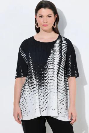 Ulla Popken Schlupfbluse Plissee-Bluse bedruckt A-Linie Rundhals Halbarm