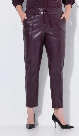 Ulla Popken Schlupfhose 7/8-Hose Lederoptik Biesen Elastikbund