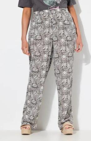 Ulla Popken Schlupfhose Hose Rose bedruckt weites Bein Elastikbund